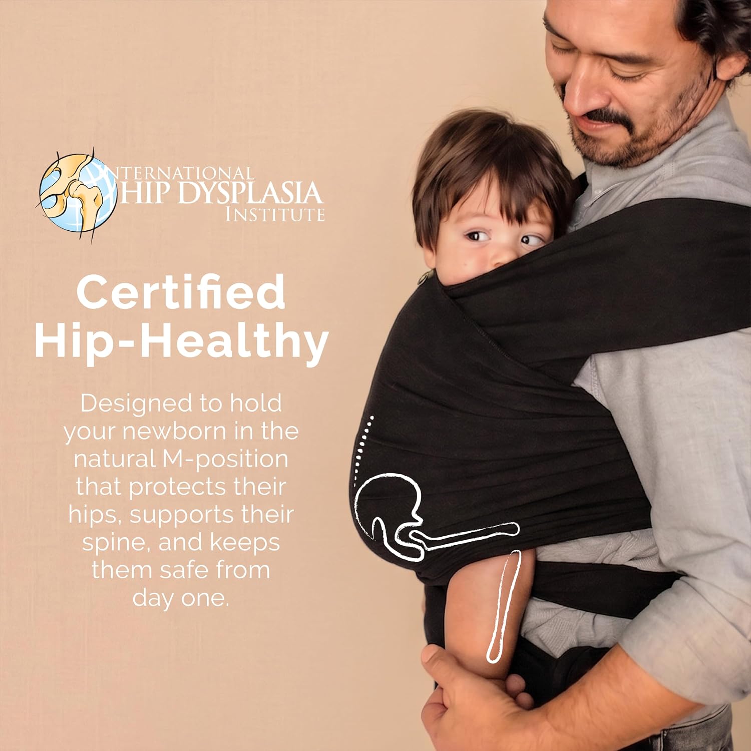 Baby Wrap Carrier - Stretch Cotton Newborn Sling, Black | Breathable, Hands-Free Babywearing Carrier Wrap; ergonomic