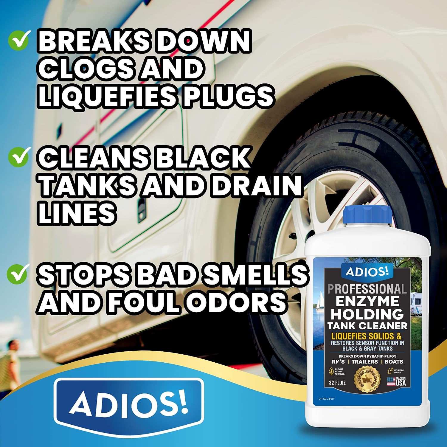 RV Black Tank Enzyme Treatment and Cleaner - Stops Bad Odors (32oz) | Maintains RV Septic and Holding Tanks