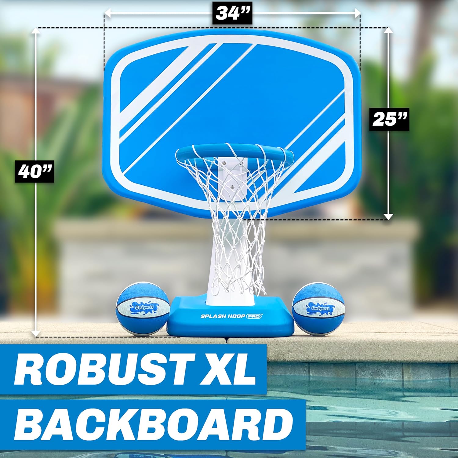 Splash Hoop PRO Pool Basketball Game – Modern Poolside Basketball Hoop with Backboard, Ball & Pump – Swimming Pool