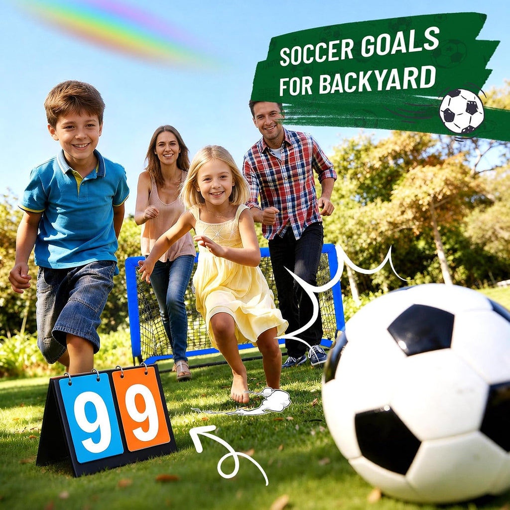 Kids Soccer Goal Set for Backyard, Portable Soccer Nets Set of 2 with Soccer Ball, Scoreboard, Agility Ladder, Cones