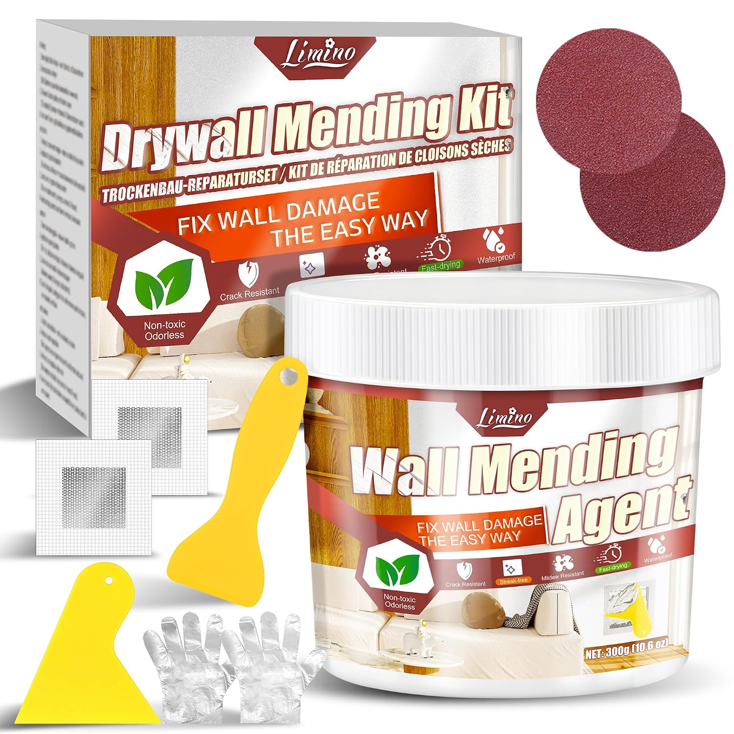 Drywall Repair Kit, 10.6oz Wall Spackle Repair Kit for Wall Hole Repair | Wall Patch Repair with Complete
