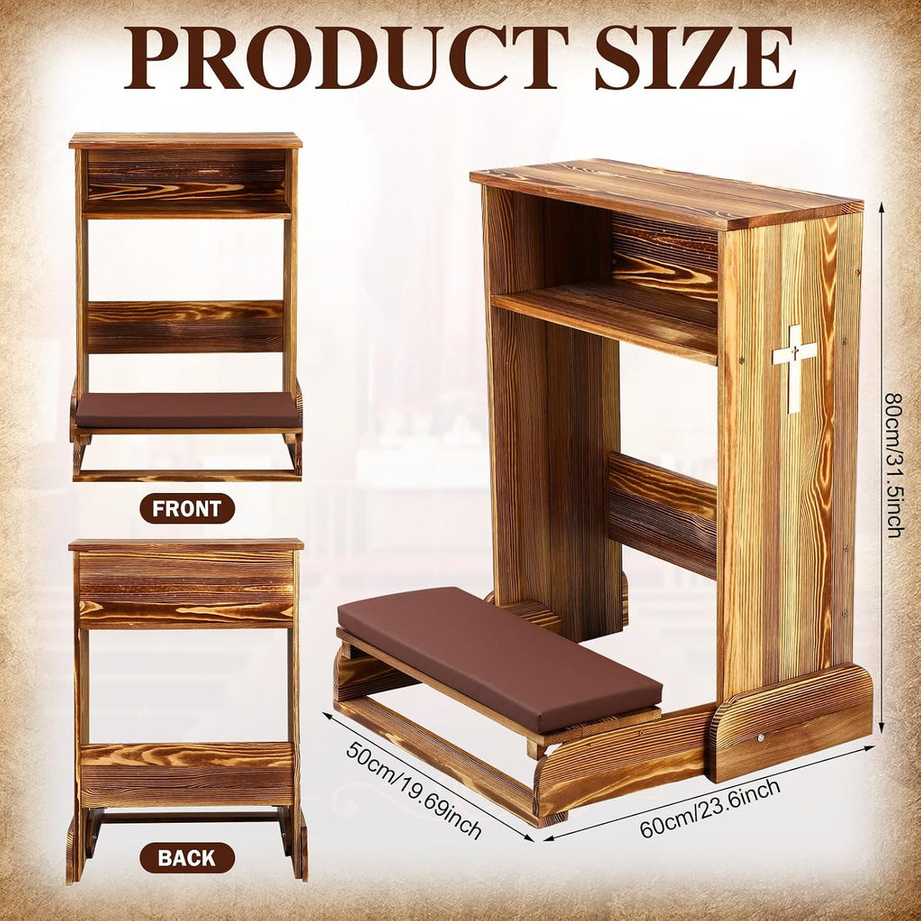 Solid Wood Prayer Bench Stool with Shelf and Cushion Church Prayer Bench Table Chair Padded Kneeler for Kneeling at