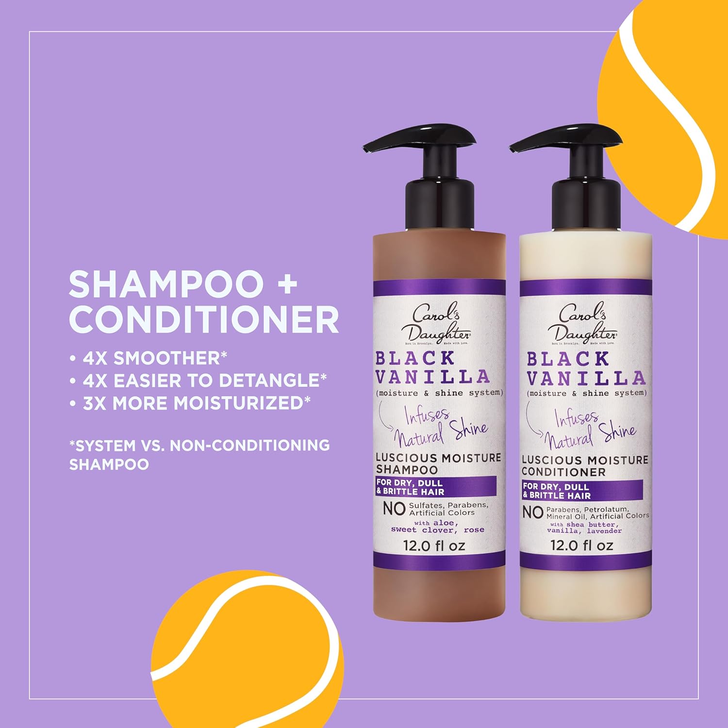 Black Vanilla Sulfate Free Shampoo and Conditioner Set for Curly, Wavy or Natural Hair, Moisturizing Hair Care for