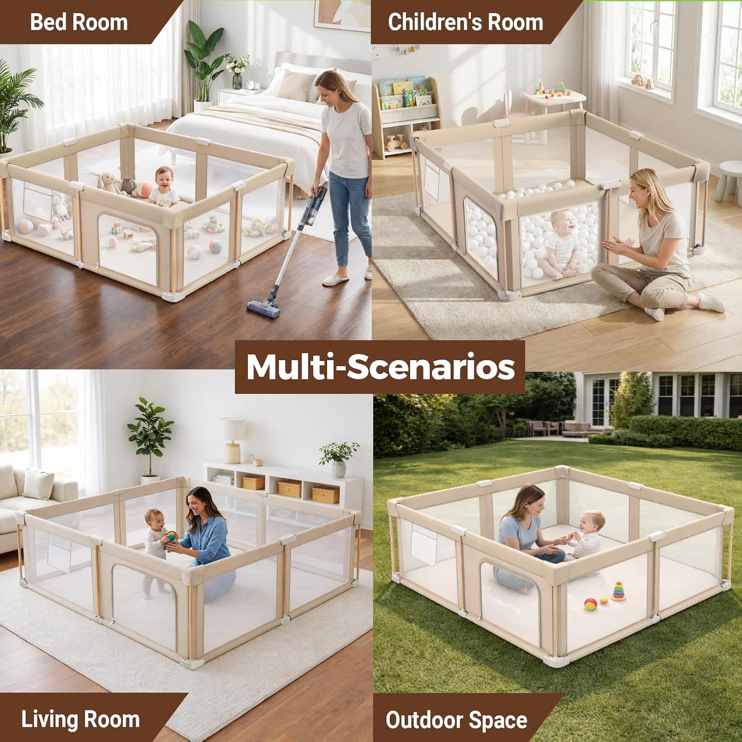 Foldable Baby Playpen with Mat, Foldable Baby Fence Play Yards for Babies and Toddlers, Play Pen with Breathable Mesh