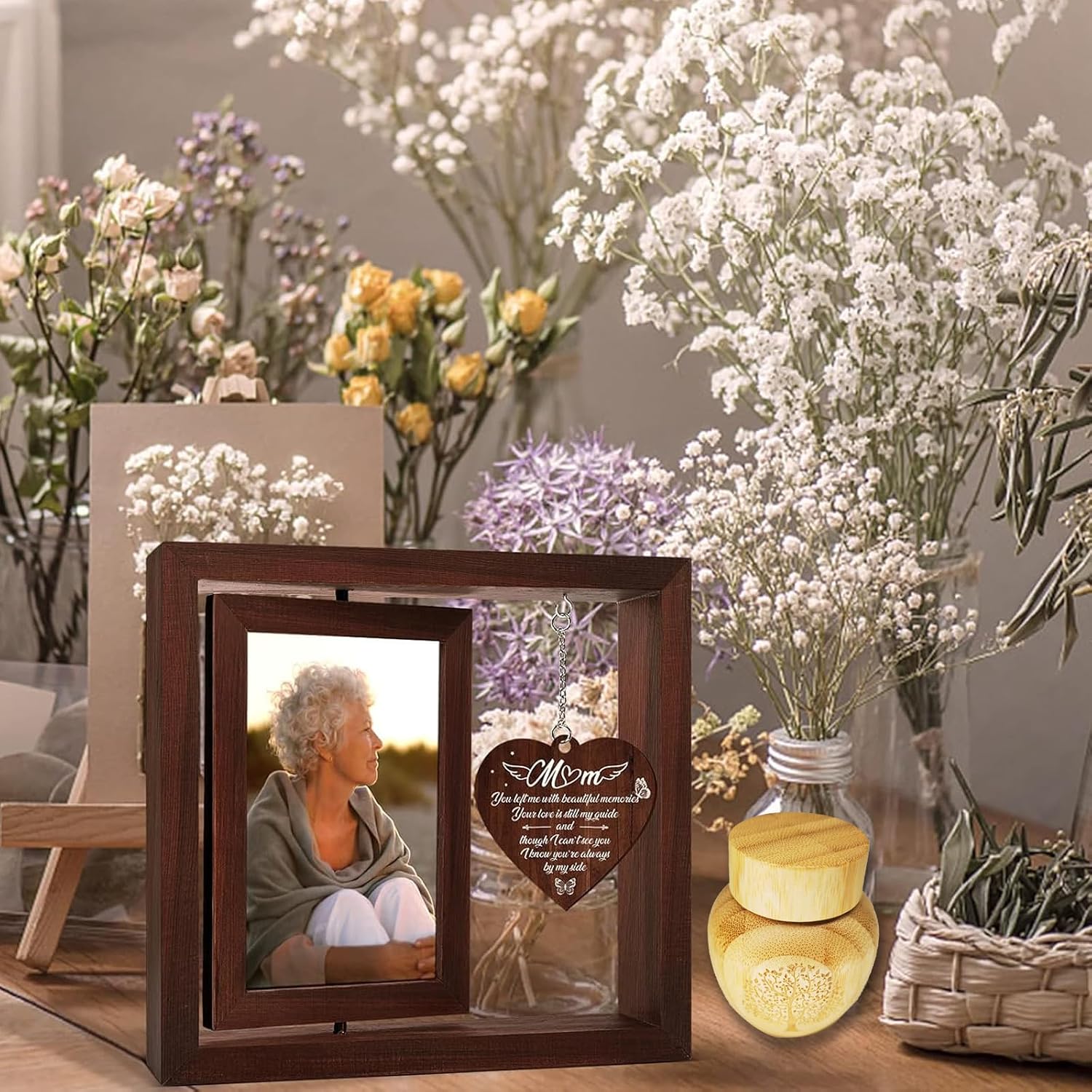 Mini Scattering Urns for Human Ashes Adult, Tree of Life Pattern Engraved Biodegradable Bamboo Urns, 2.1''x2.6''