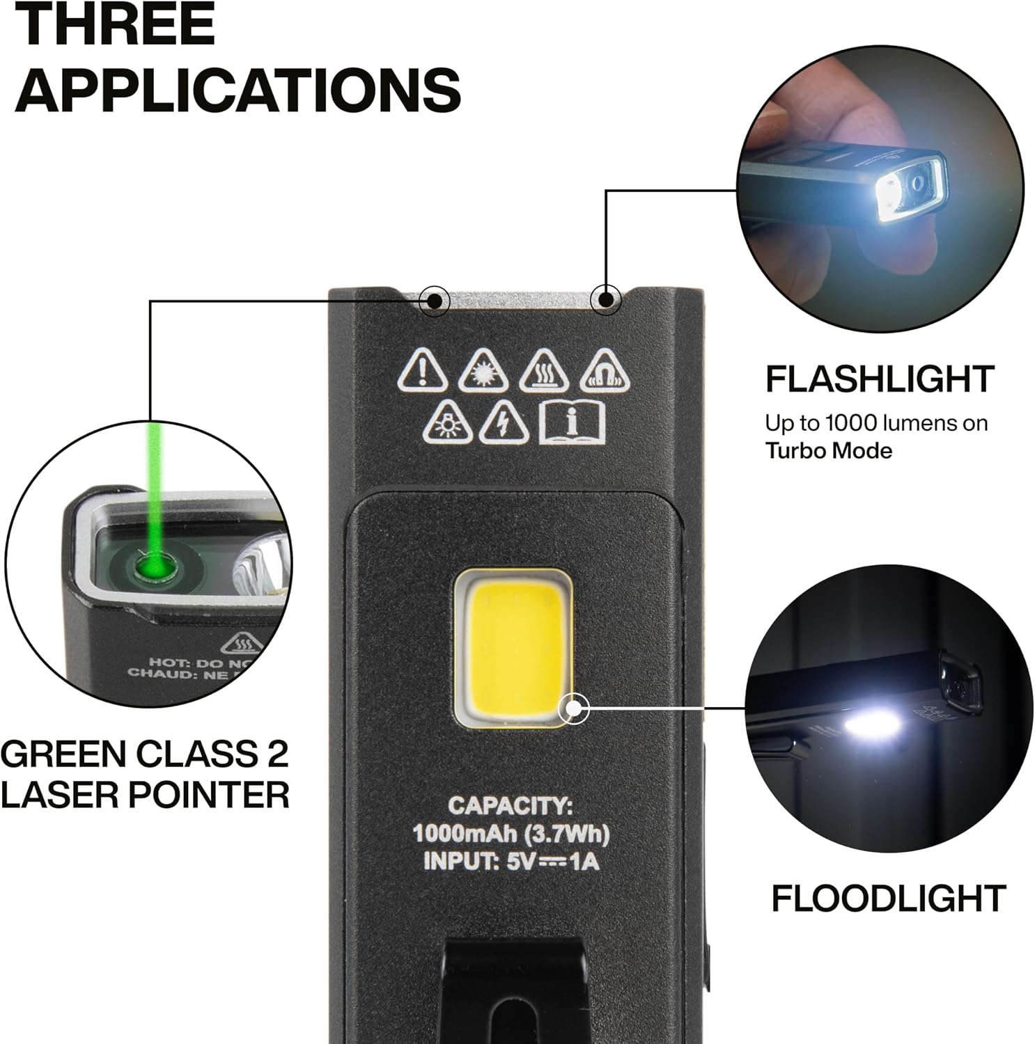KLEIN TOOLS 56074 EDC Pocket Flashlight with Green Laser, Three Brightness Modes up to 1000 Lumens with Turbo Mode