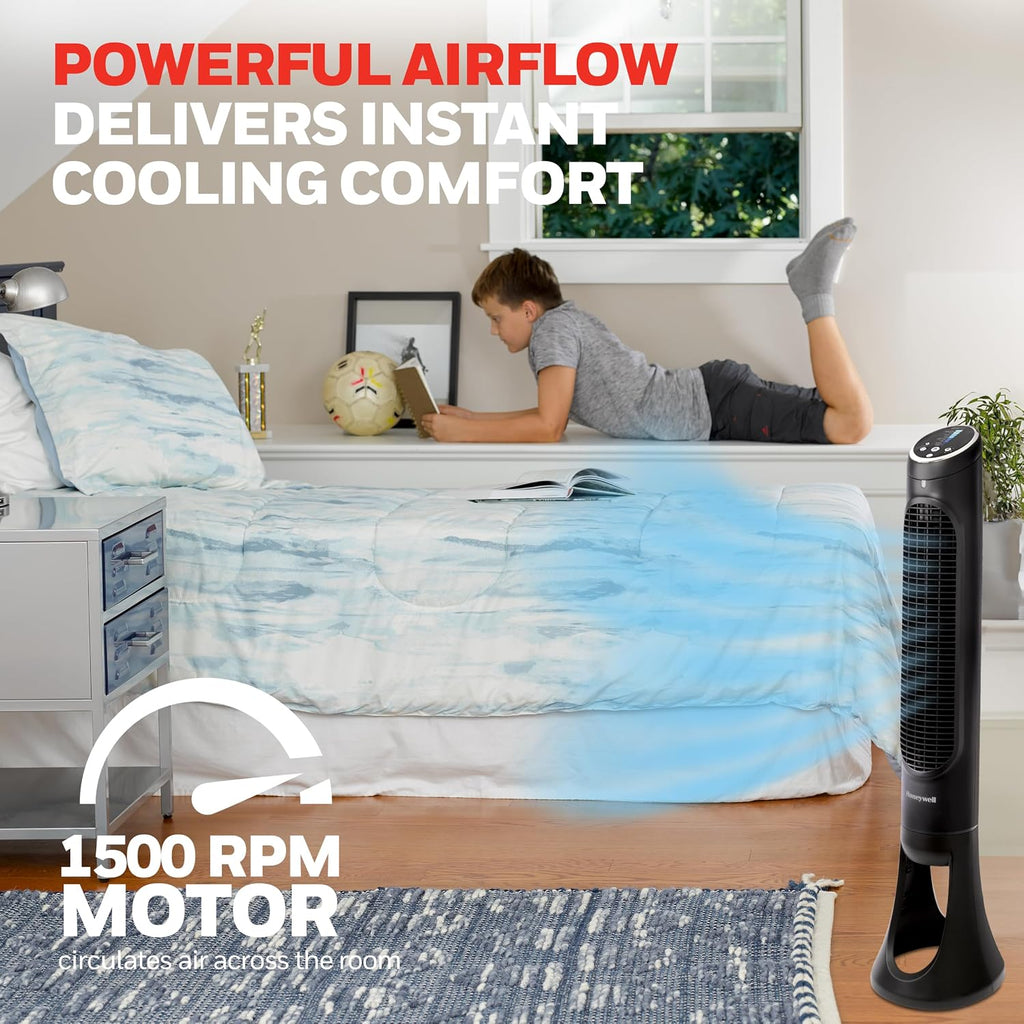 QuietSet Whole Room Tower Fan, Oscillating Tower Fan with Remote, Black, HYF290B | 8 Enhanced Powerful and Quiet Fan