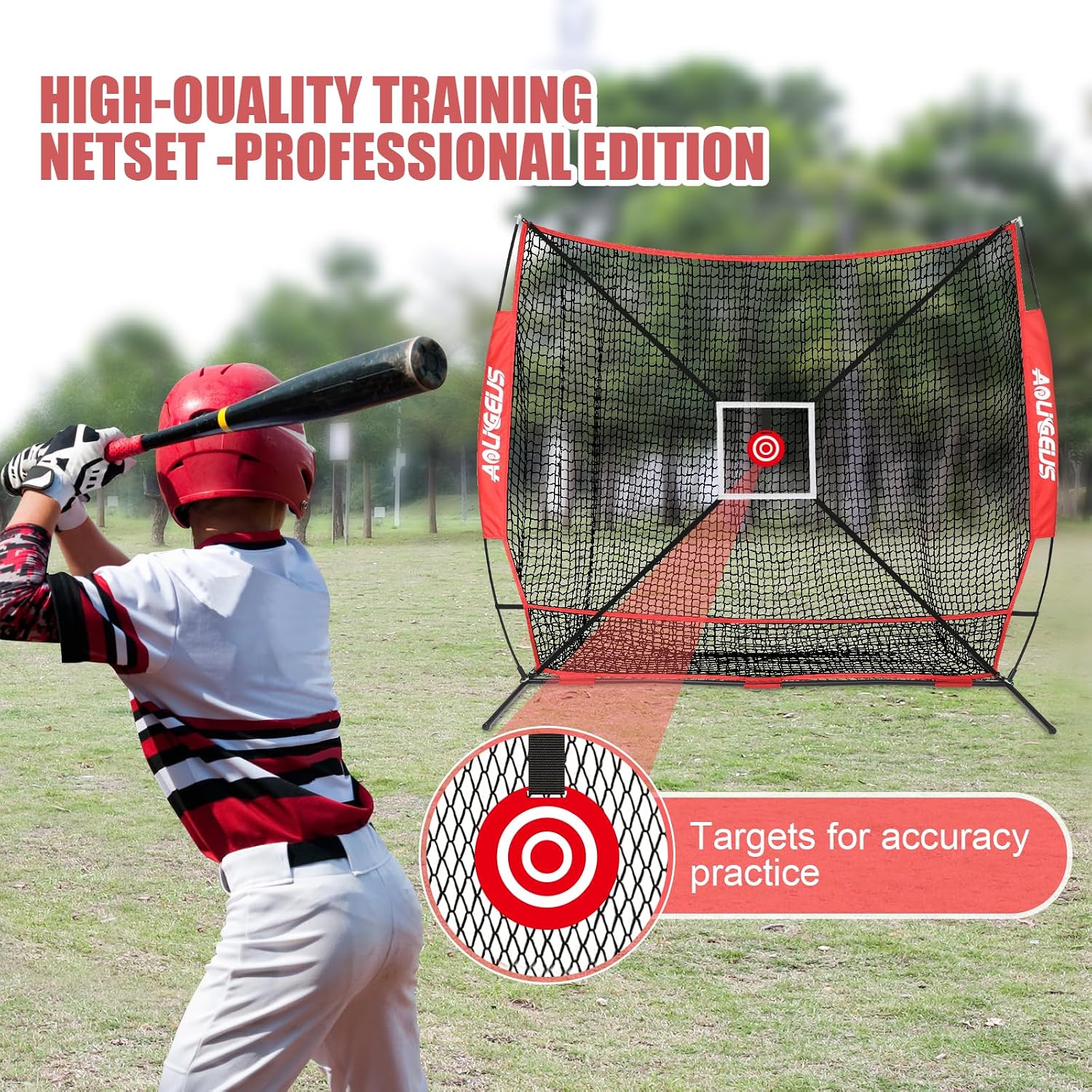 6'x6' Baseball Softball Pitching Net Practice Net,Batting Tee | Baseball Pitching Net with Batting Tee Strike Zone