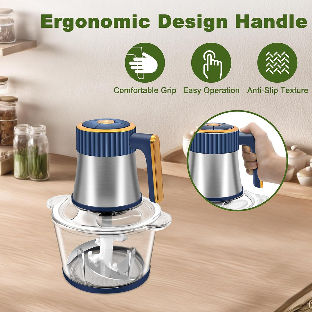 Food Processor, 5-Speed Food Chopper, Electric Meat Grinder, Blue | 2 Bowls (8 Cup+8 Cup) & 2 Sets of Blades, Meat