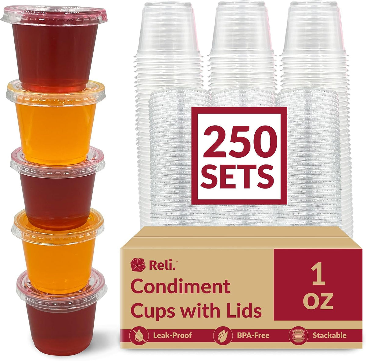 1 oz Small Containers with Lids 250 Sets | Plastic Portion Cups