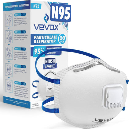️ N95 Mask – NIOSH Approved – 10 or 20 Pack – Valved Particulate Respirator – Comfort-Plus Seal – Dust Mask for Adults