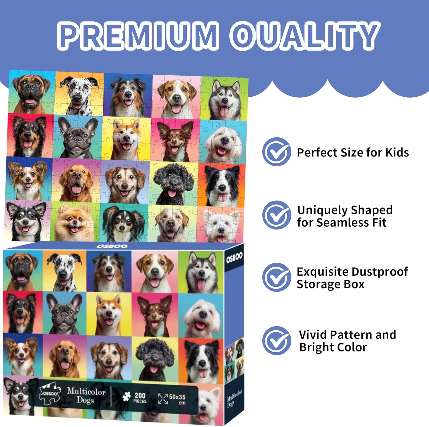 Dog Puzzles for Kids Ages 6-8 8-10, 200 Pieces Jigsaw Puzzle for Kids and Adults, Multicolor Puppy Theme Puzzles for