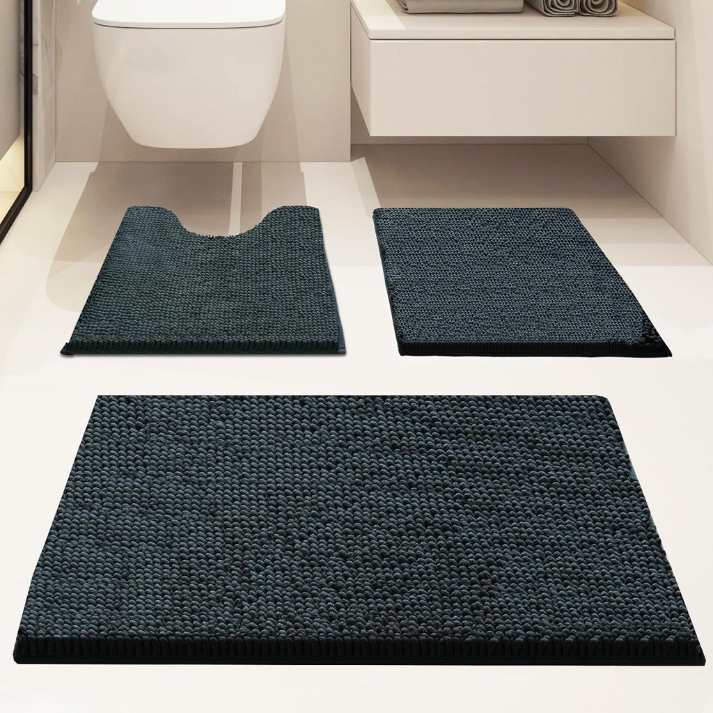 3 Piece Bathroom Rugs Set, Non-Slip Bath Mats with PVC Backing, Super Absorbent Washable Plush Carpet, Soft Shag Rug