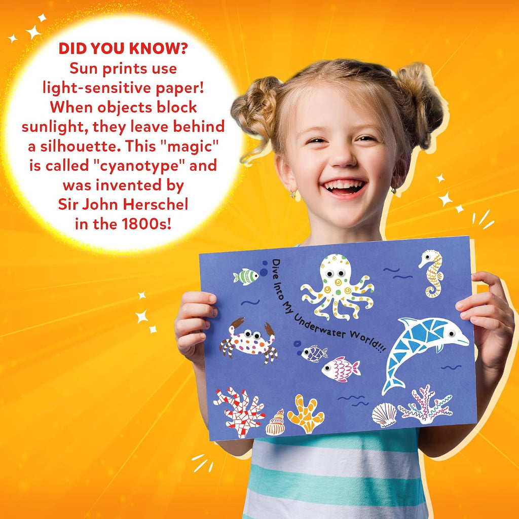 Sun Paper Art Kit - STEM Craft Kit for Kids with Decorative Paper, Stencils & Markers, Create with Sunlight