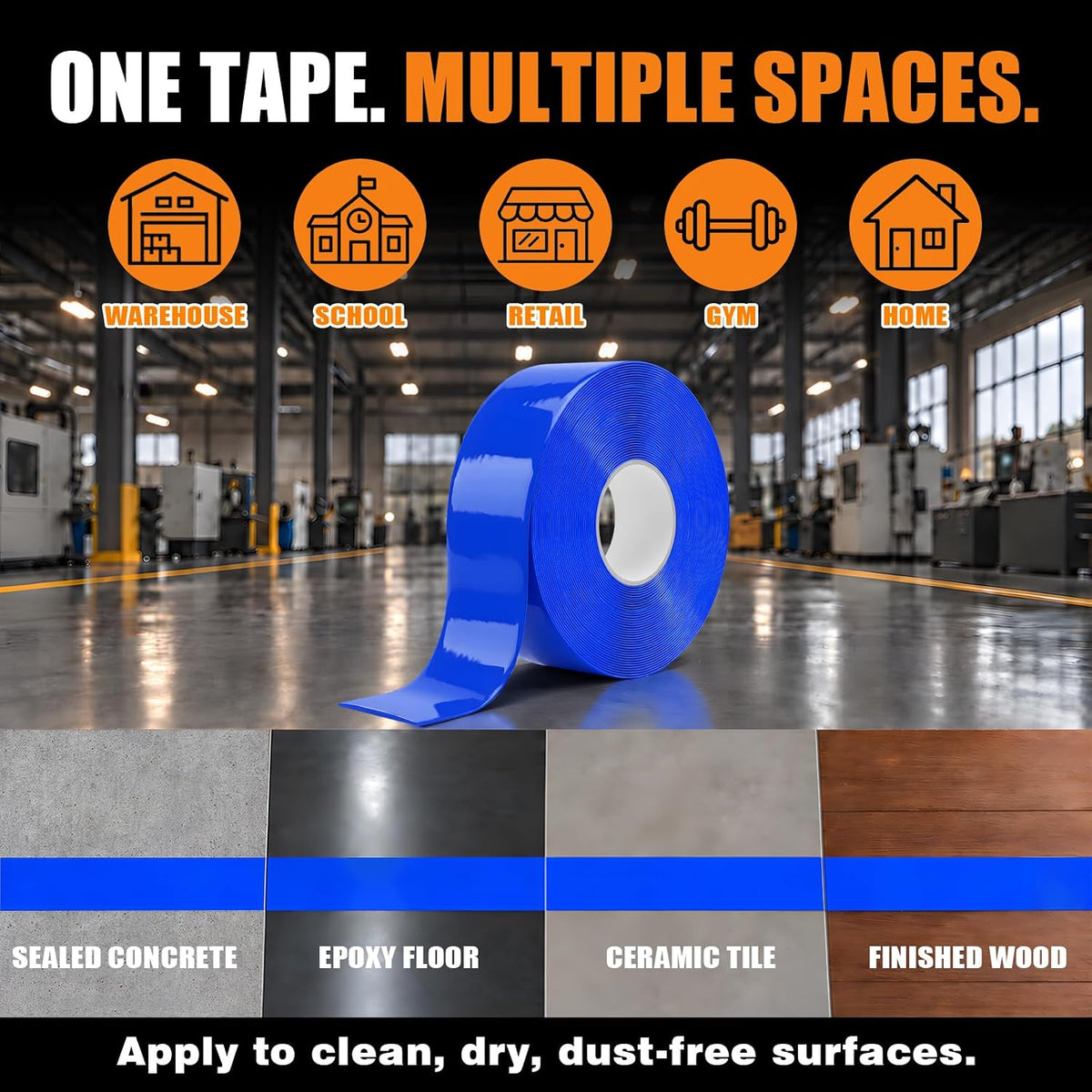 Floor Marking Tape, 1.1mm Extra Thick, Blue, 2 Inch x 100FT