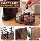 Sugar Packet Holder for Coffee Bar, 3 Slot, Wood Wire, Rustic Black