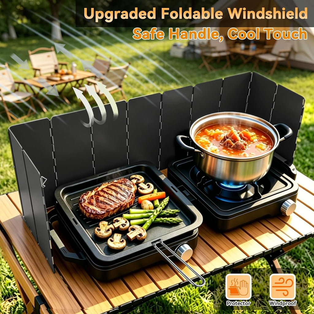 2 Burner Folding Camping Stove, 24000 BTU Propane Camp Stove with Windshield, Adjustable Burners Gas Stove with