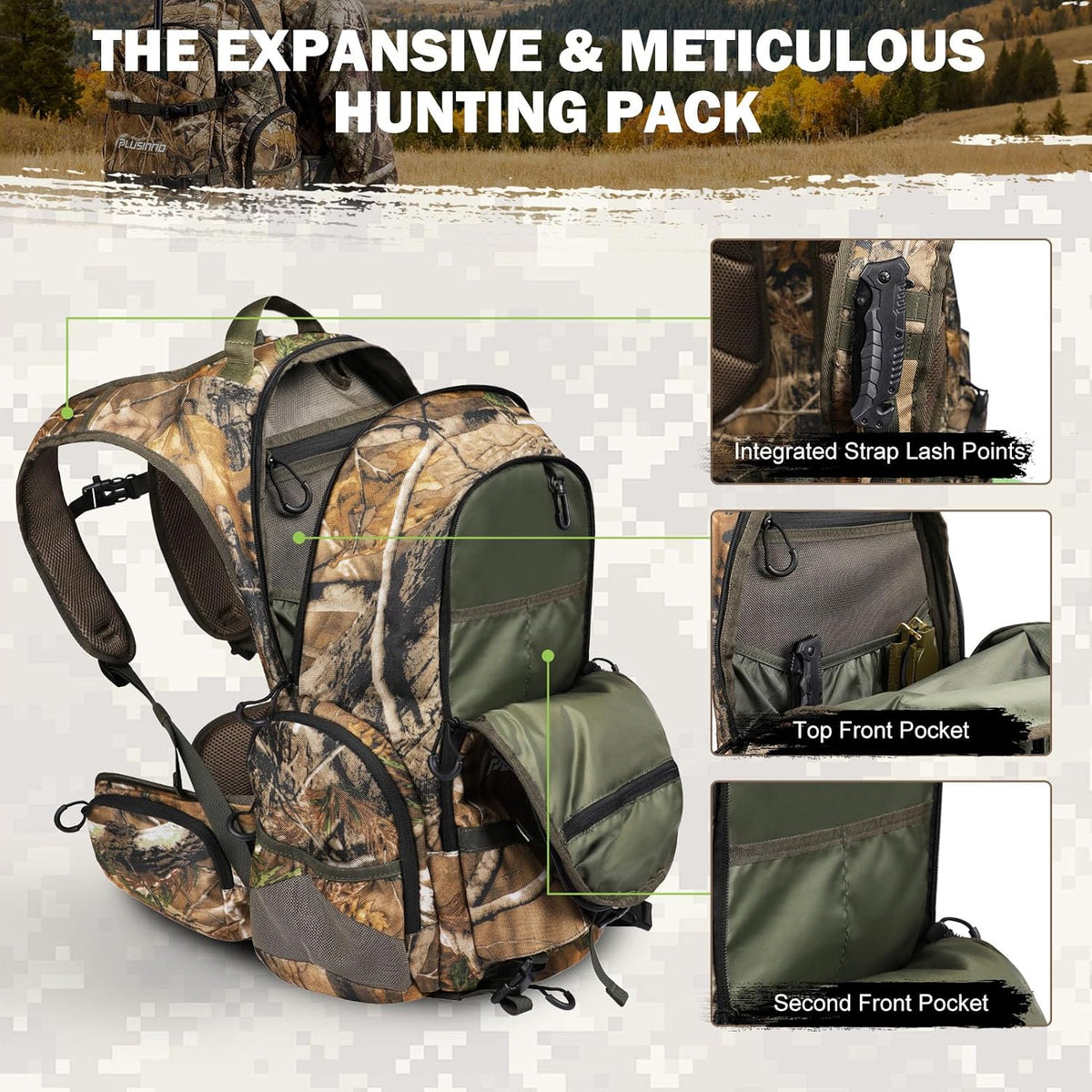 Hunting Backpack for Hunting Essentials, 45L Waterproof Hunting Gear with Rain Cover, & Padded Scabbard Carry System