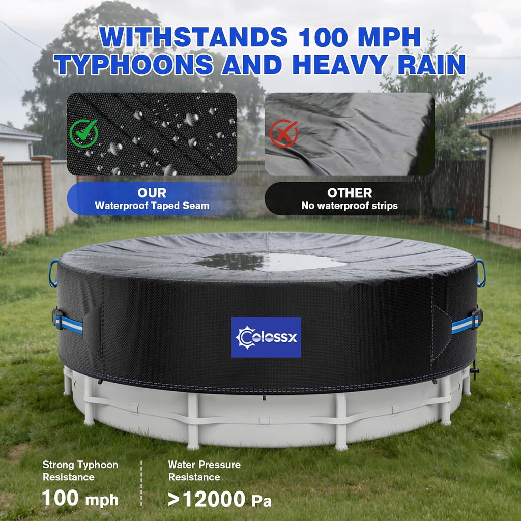 21 Ft Round Pool Cover with Reflective Strips, 600D Swimming Pool Cover for Above Ground Pools, Solar Cover with