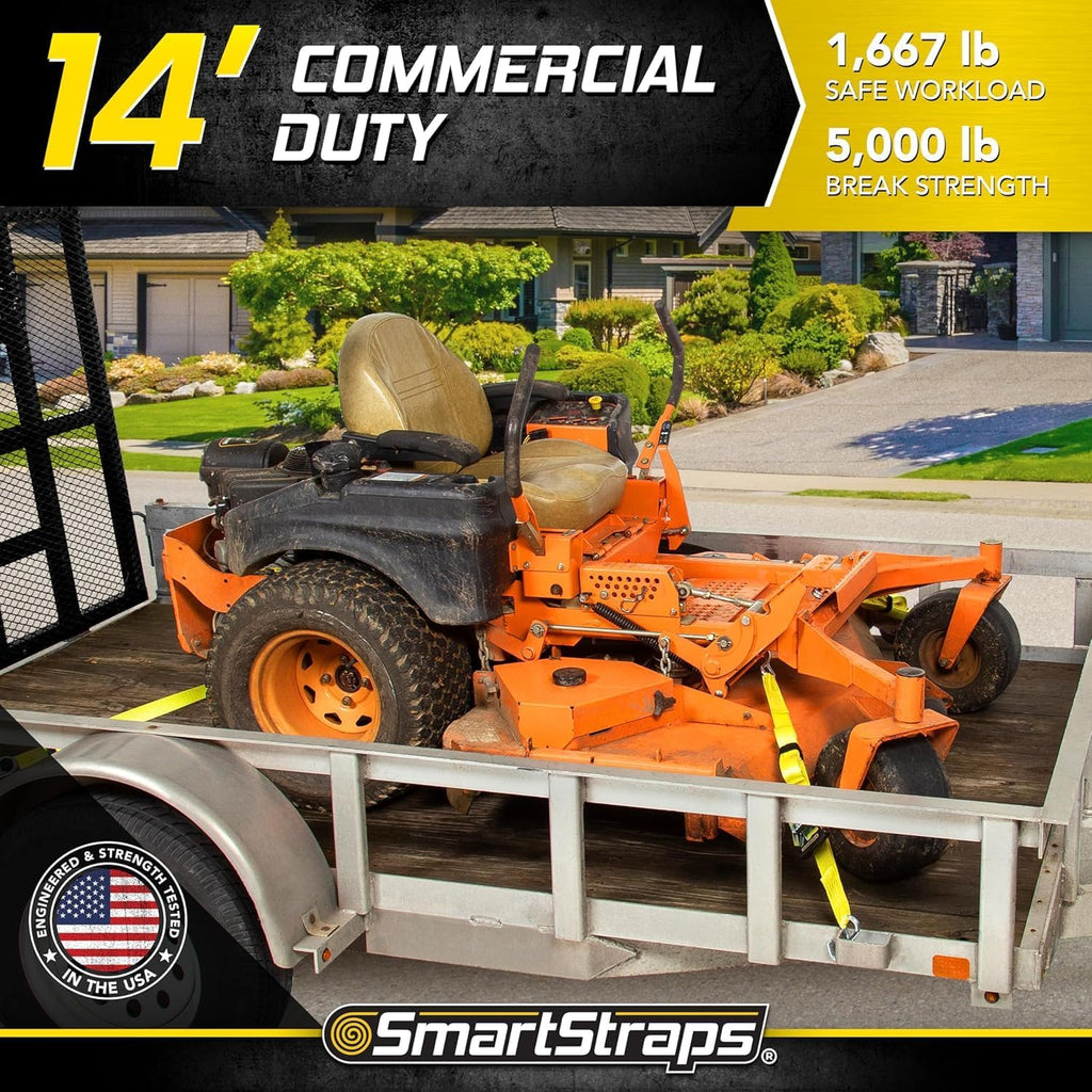 14’ Commercial Ratchet Tie Down Strap – 5,000lbs Break Strength, 1,667lbs Safe Work Load – Commercial Duty Tie Downs