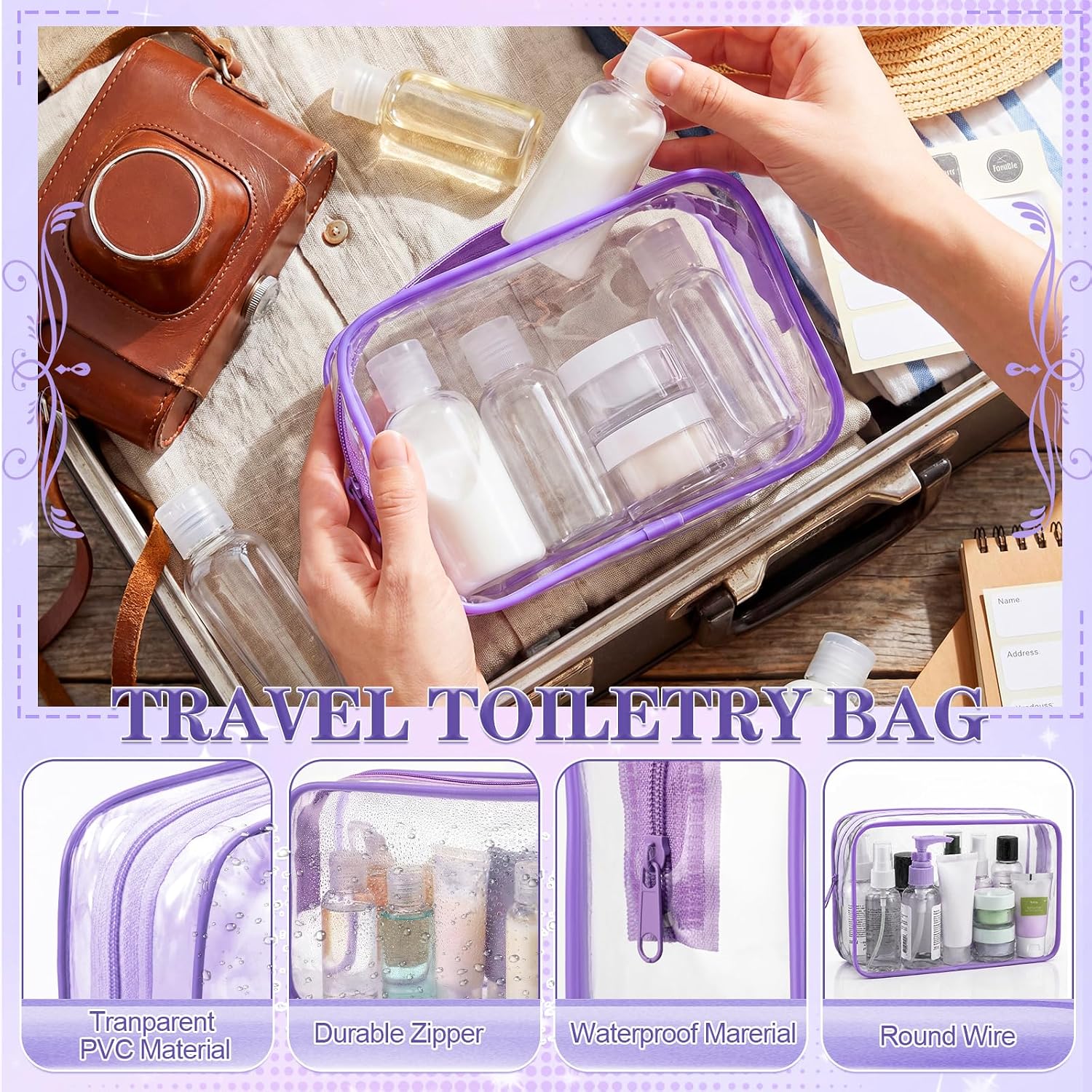 120 Pcs Spa Party Purple Sleepover Party Supply Bulk Headband Wristband Scrunchies Towels Makeup Bag Mirror Claw Hair