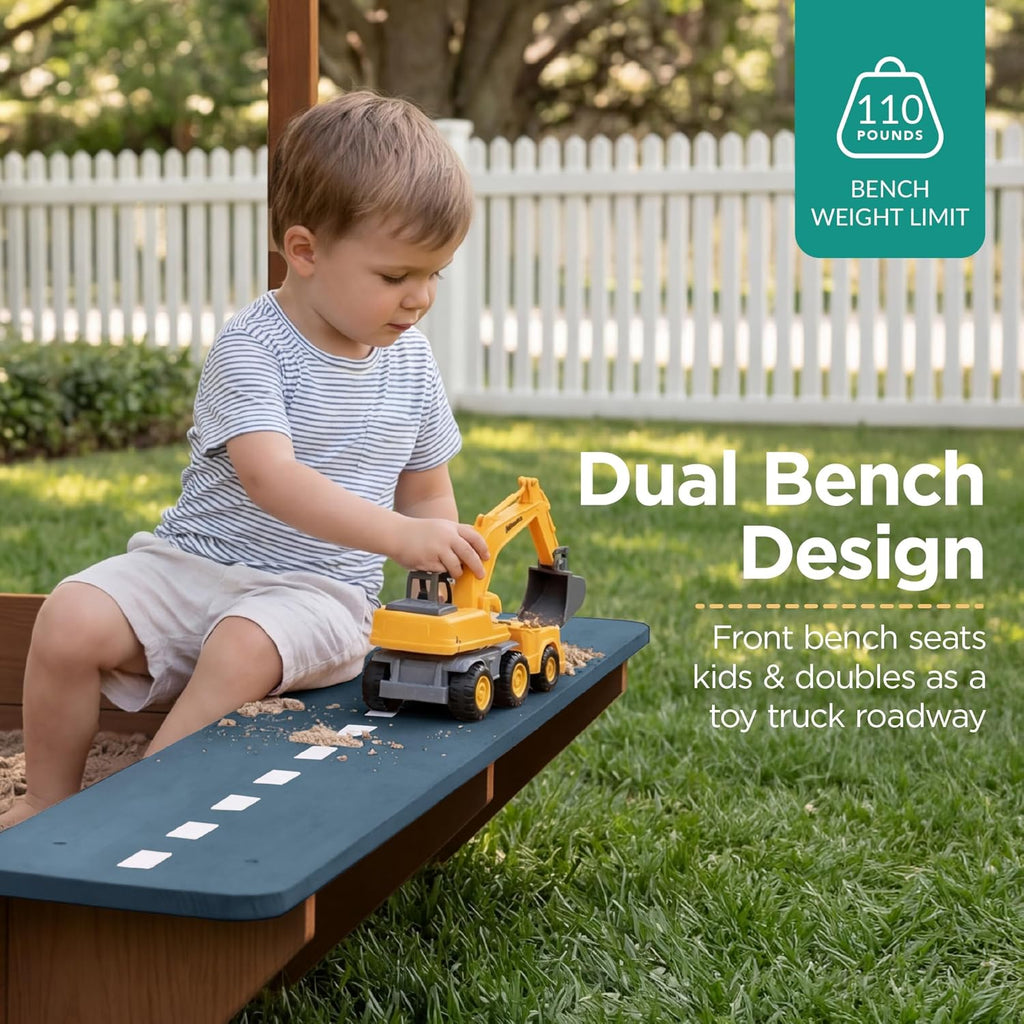 Best Choice Products Sandbox with Canopy, Extra Large Wooden Kids Sand Box, Water Table & Sink, Chalkboard, Bench