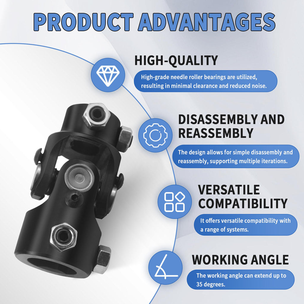 RABROPAR 1" DD X 3/4" DD Single Steering Shaft U Joint Coupler Black Steel Universal Coupling