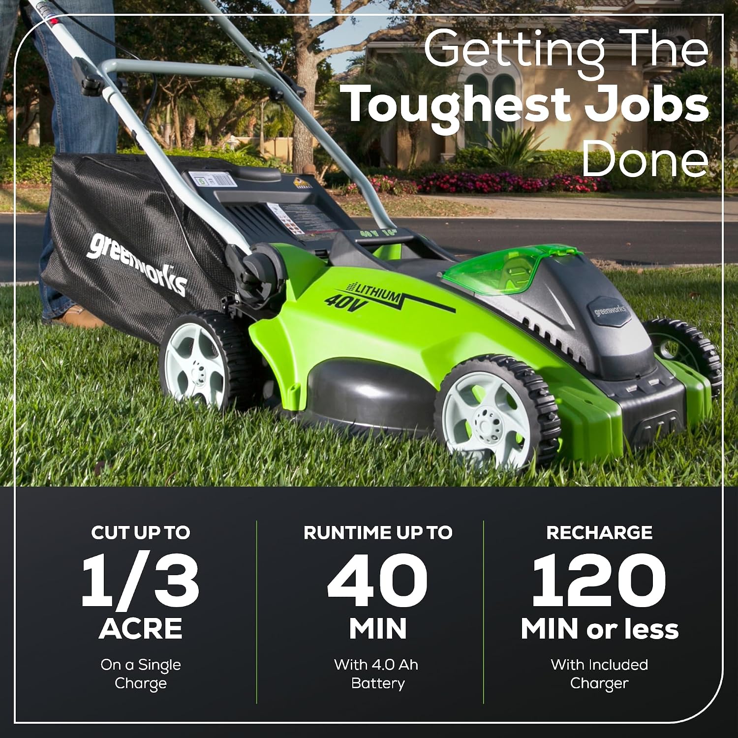 40V 16 in Push Lawn Mower, 4.0 Ah Battery and Charger