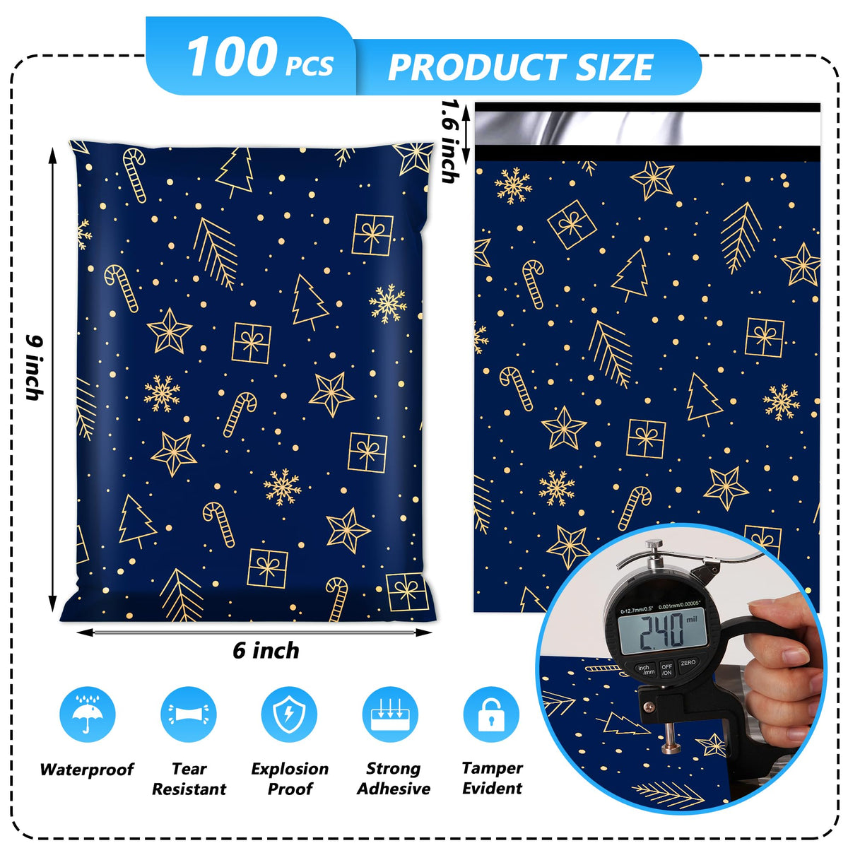 Christmas Poly Mailer 6x9 Inch 100 Pcs