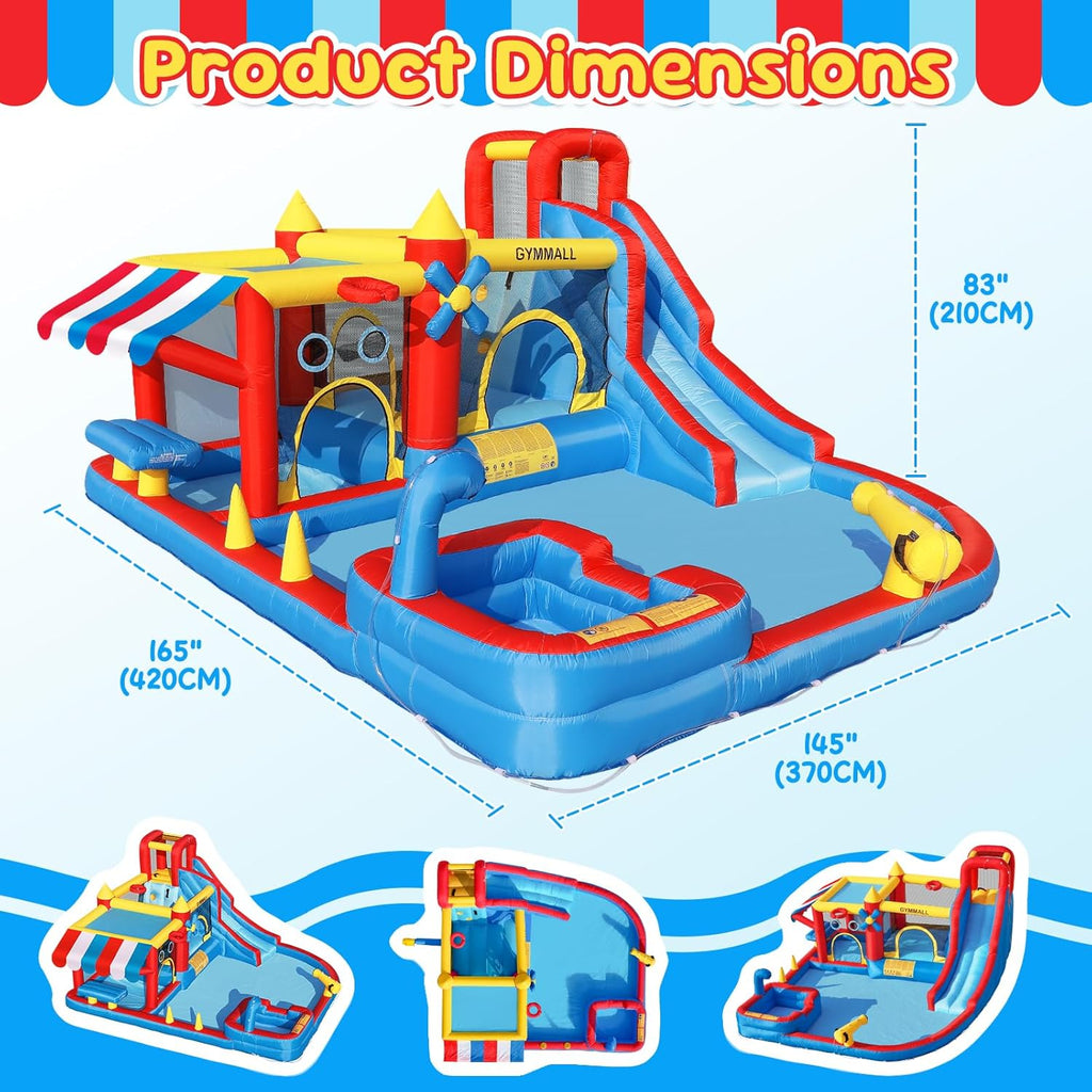 Inflatable Bounce House Water Slide with 550 W Blower, Blow up 10-in-1 Waterslide Park Bouncy Castle Outdoor and