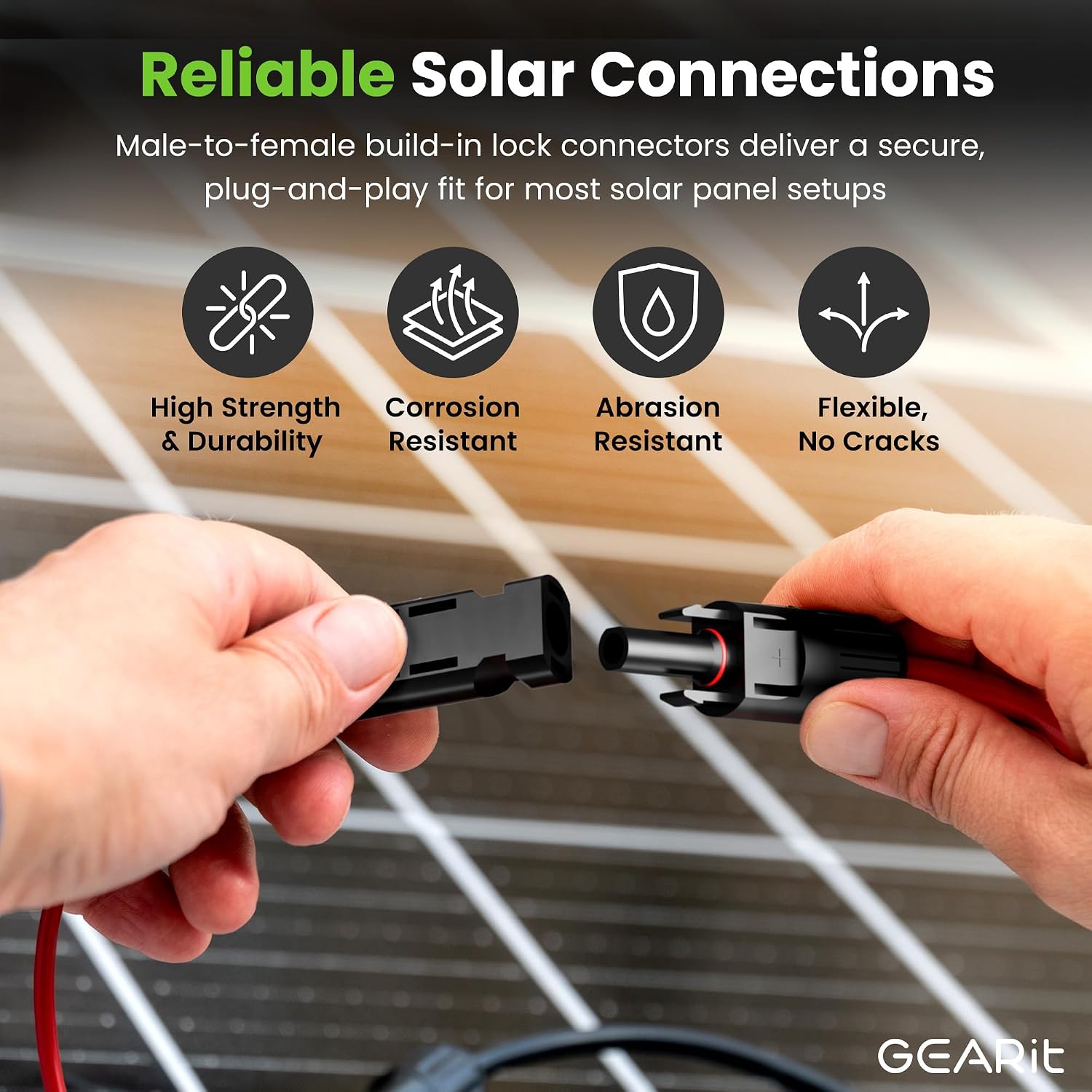 12 AWG Solar Extension Cable, 100FT Red/Black Tinned Copper PV Wire | 100 Feet Tinned Copper PV Wire Pair with Male