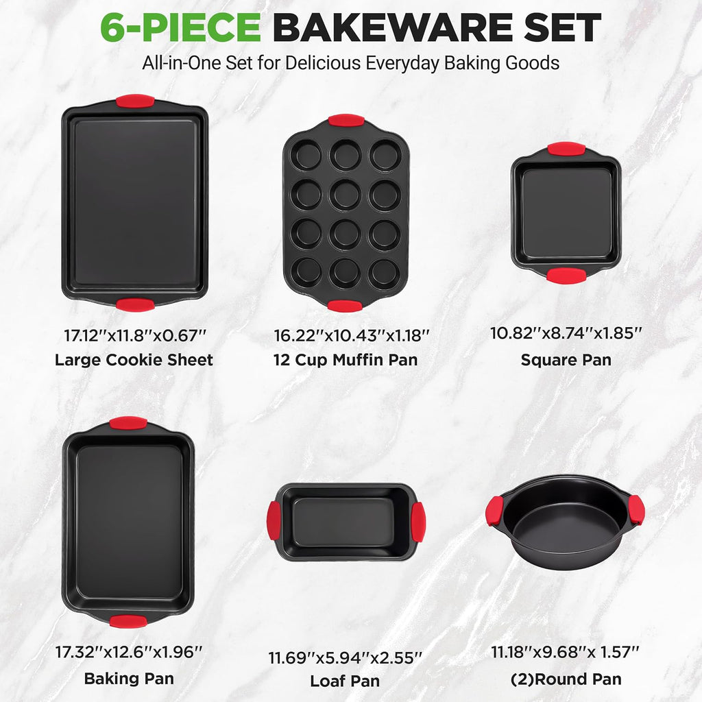 Baking Pans Set - 6 Piece Bakeware with Nonstick Carbon Steel for Easy Release and Cleanup, Durable and Versatile