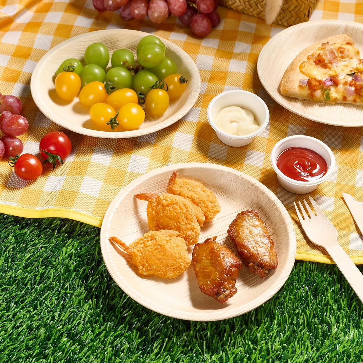 7.5 Inch Disposable Compostable Plate Like Bamboo Plate, 50 Pack
