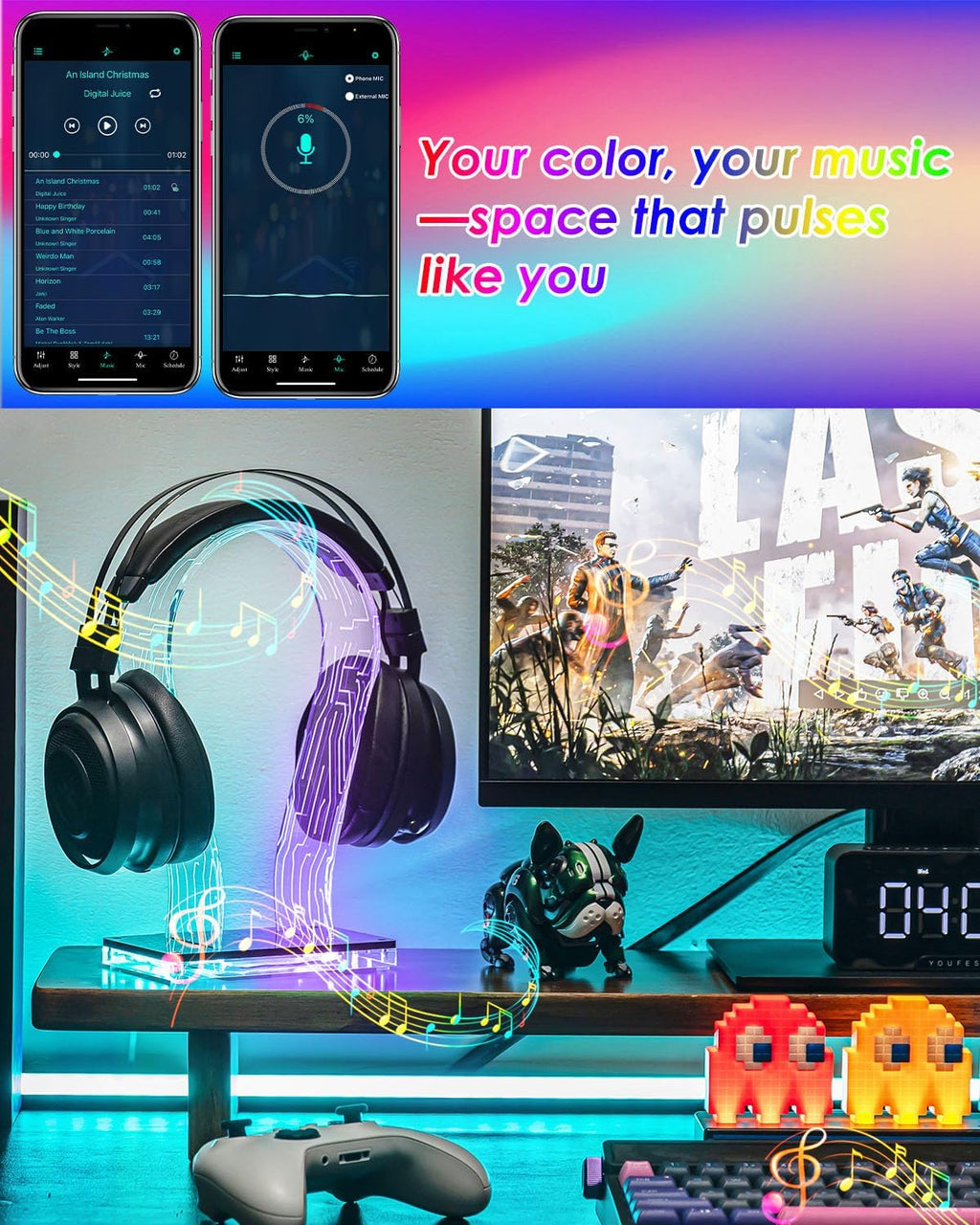 Acrylic RGB Headphone Stand for Desk with Many Light Modes & Colors | Customizable 213 lighting modes & 60,000