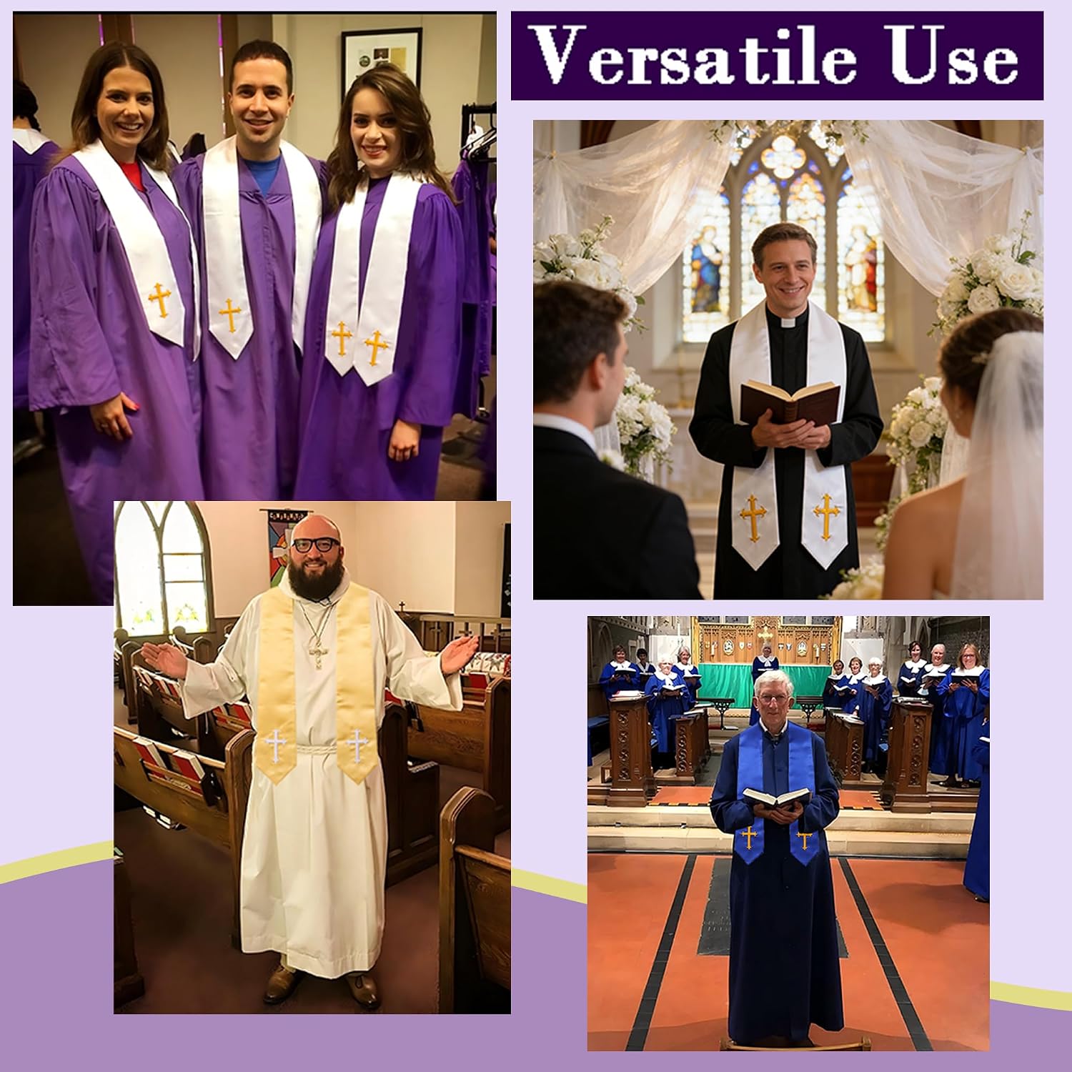 Clergy Stole with Embroidery Cross, Unisex Minister Priest Stole for Wedding Church Service Accessories 60/72 Inch