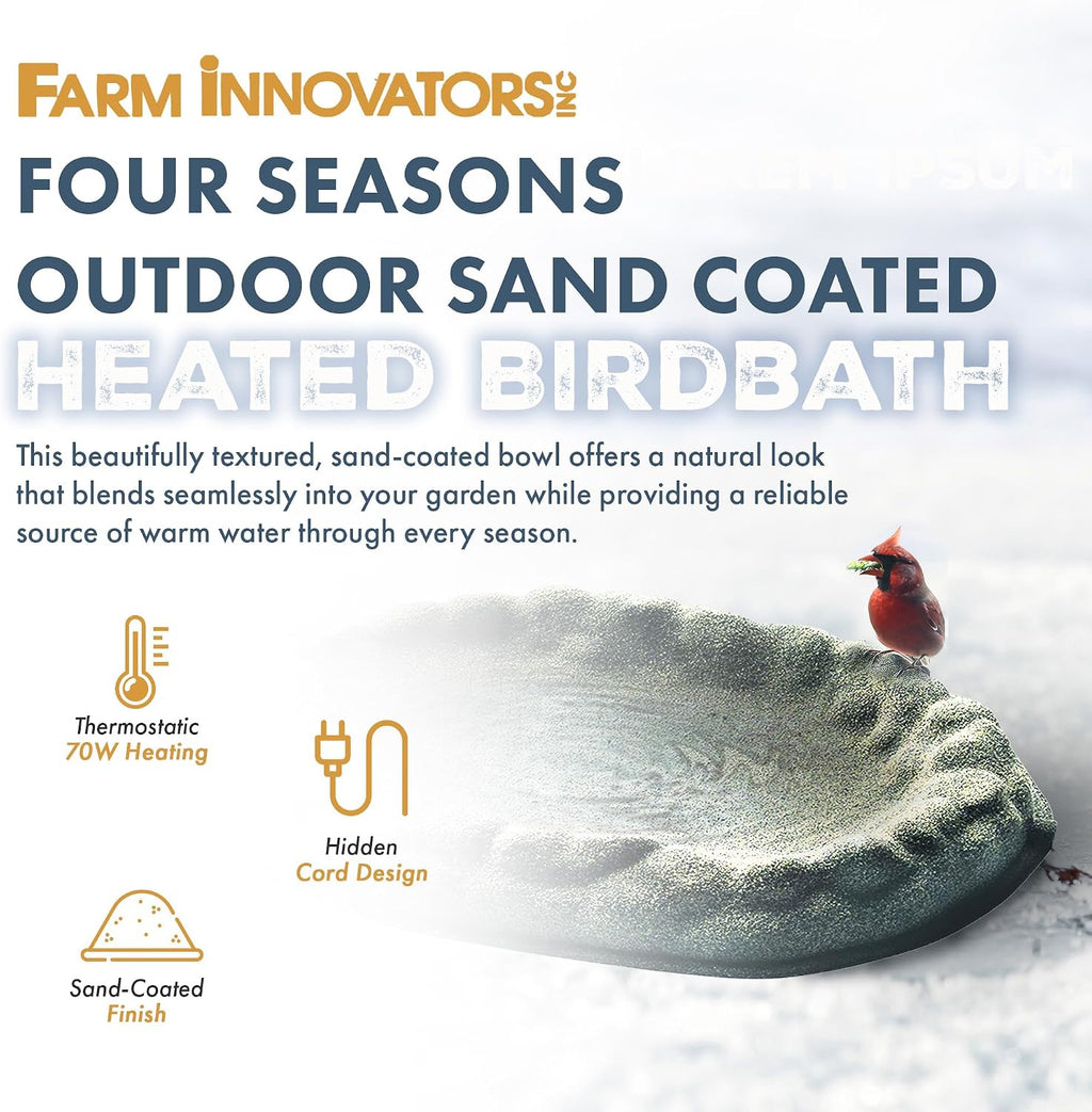 Heated Bird Bath, Four Seasons Outdoor Decor Shallow Bath Tray for Birds - Backyard & Garden Birdbath with Sand