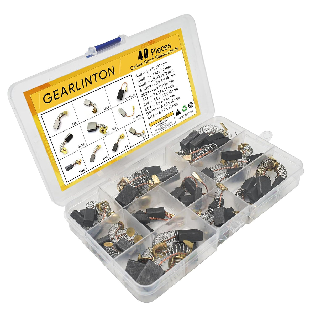 Electric Motor Carbon Brushes, Set of 40 Pcs in 10 Sizes