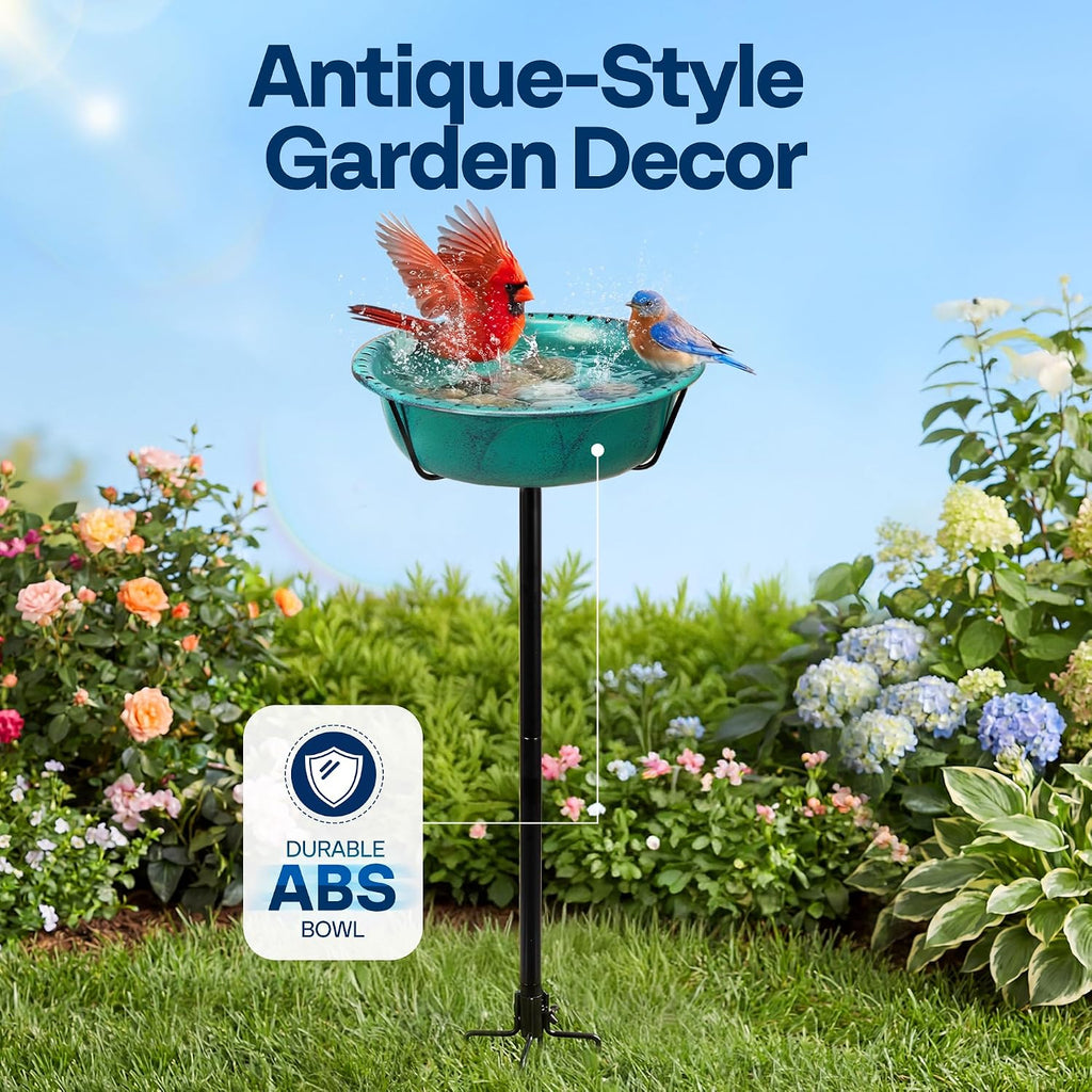 Bird Bath for Outside with Metal Ground Stake, Green