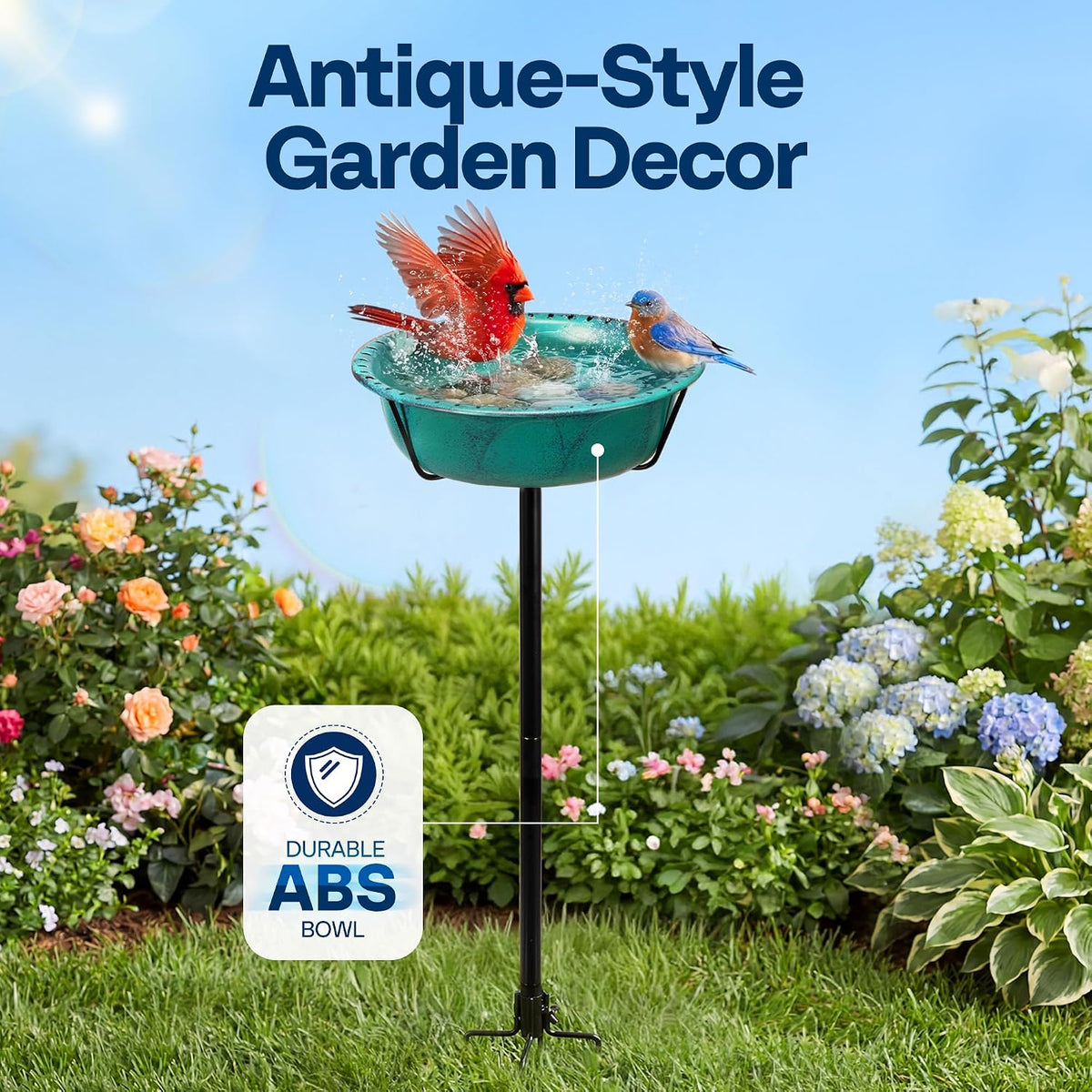 Bird Bath for Outside with Metal Ground Stake, Green