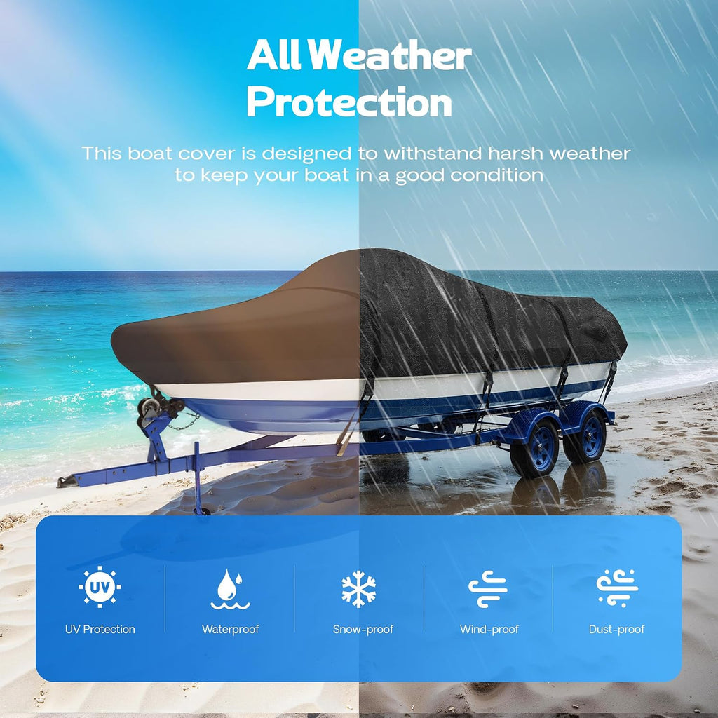 Boat Cover 14-16 ft, 900D Heavy Duty Waterproof Marine Grade Trailerable Boat Cover for Bass Boat,V-Hull,Fish & Ski