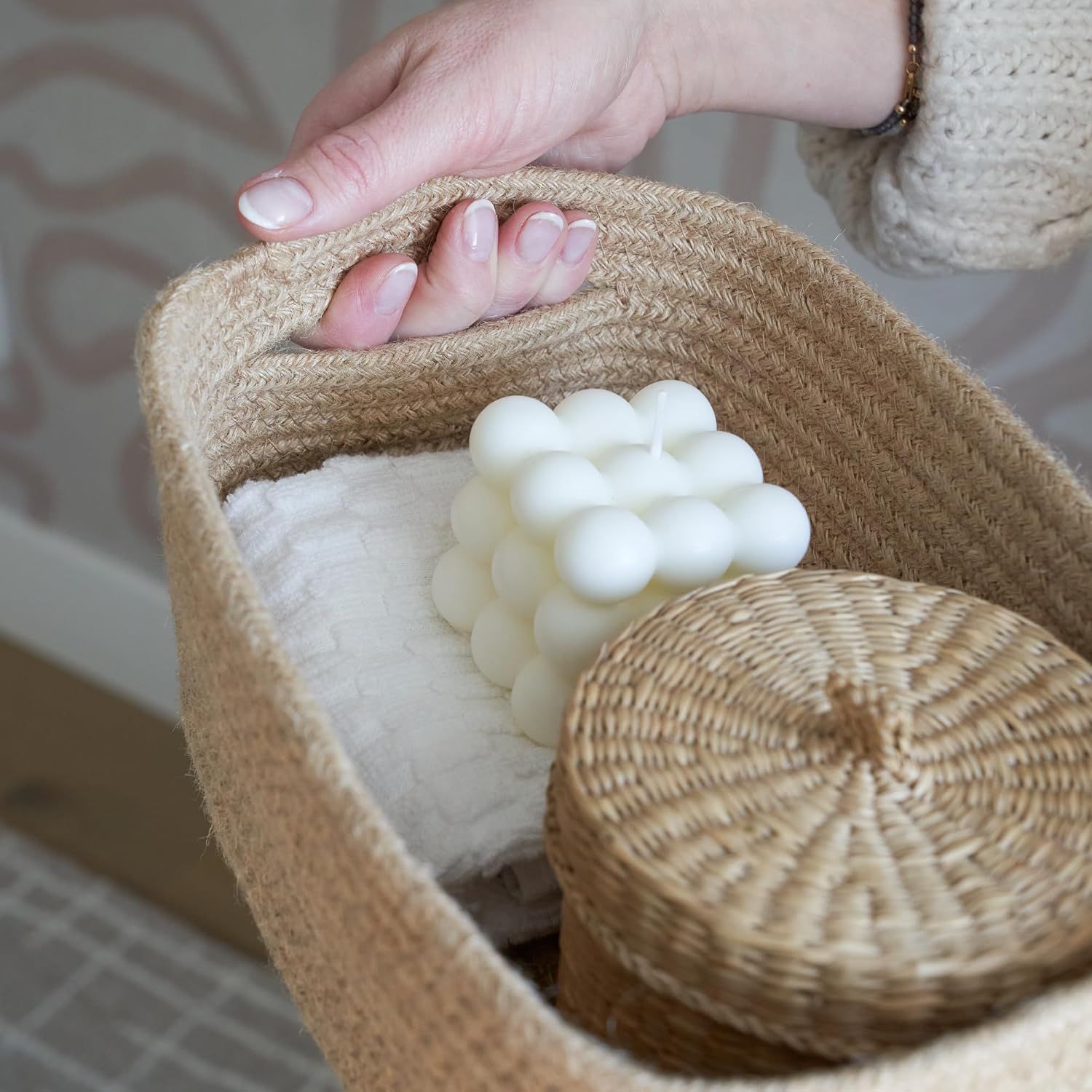 Beautiful Storage Basket Set of 3 - Sturdy Jute Rope Baskets for Shelves Are Perfect for Organizing Your Home