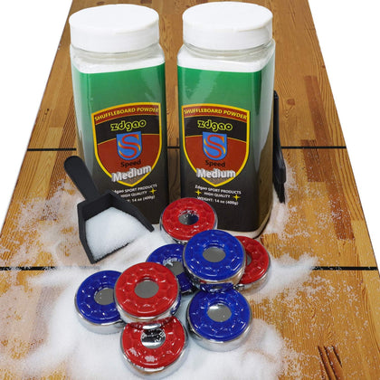 Shuffleboard Pucks w/ 2 Cans Shuffleboard Wax, Mini Dustpan and Brush for Shuffleboard Table, Complete Shuffleboard