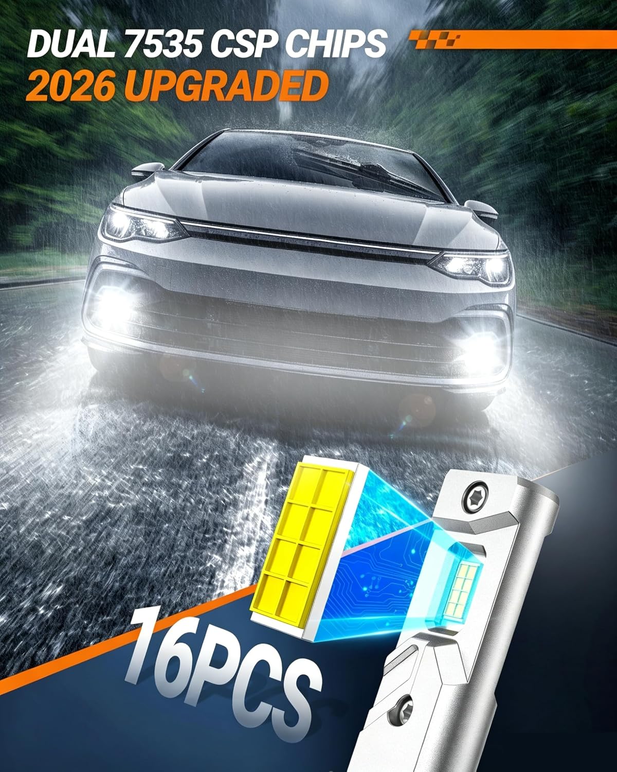 H11 LED Fog Light Bulb, 35000LM 6500K Cool White, H16 H8 LED Fog Lights Brighter Road Visibility in Fog & Rain