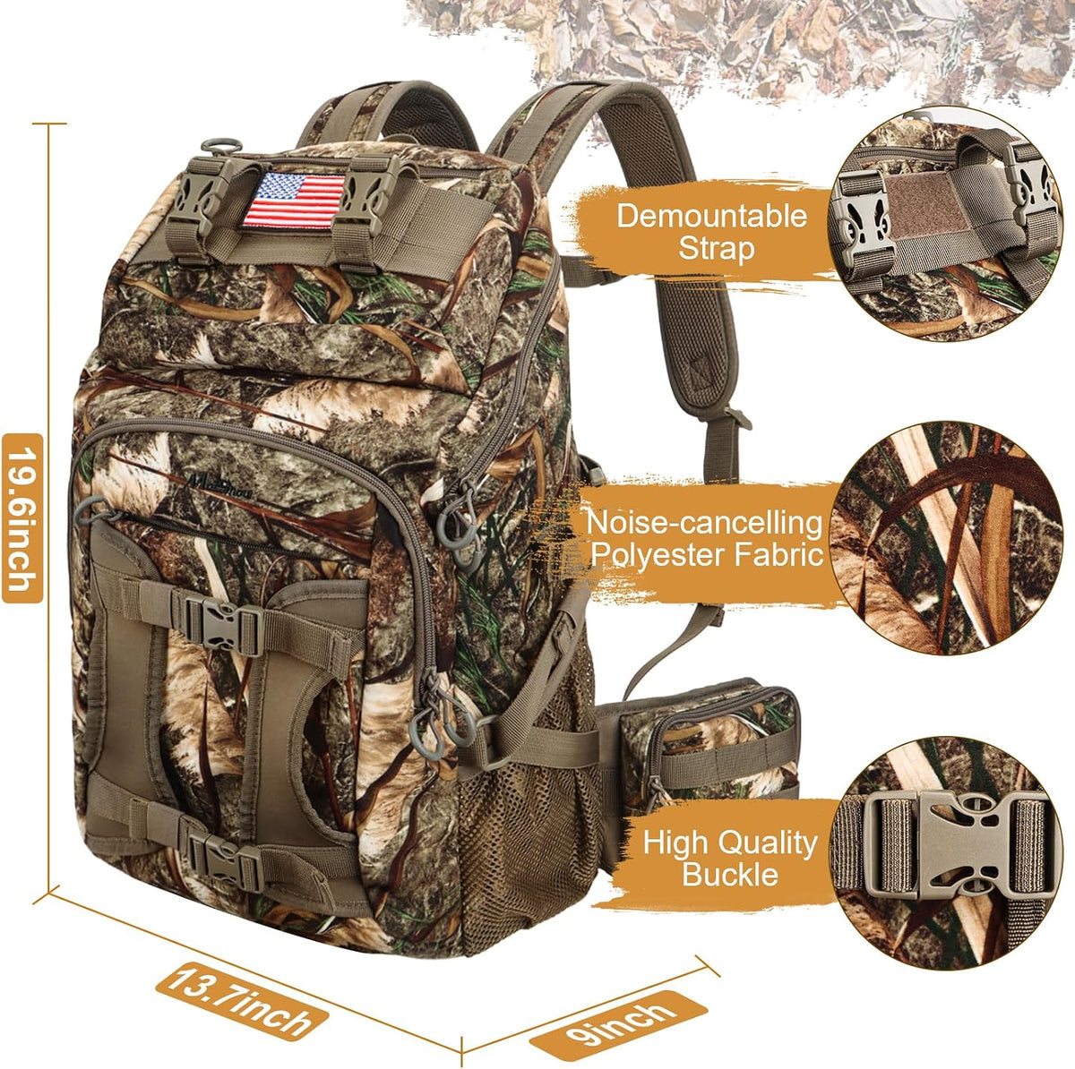 Hunting Backpack, Outdoor Hunting Pack with Rifle Holder, Hunting Backpacks for Men, Hunting Bag with Waterproof Rain