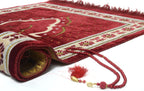 TB Islamic Prayer Rug Plush Soft Velvet Muslim Mat Unique Arabic Turkish African Embroidered Design Prayer Bead Daily