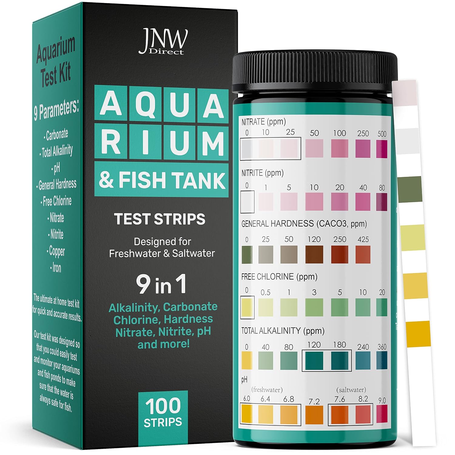 Aquarium Test Strips - 9-in-1 Aquarium Test Kit with eBook - Aquarium Water Test Kit with Quick and Accurate Fish