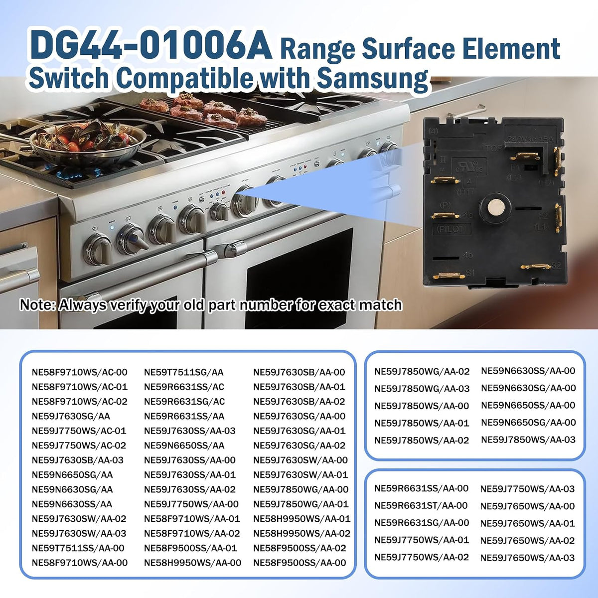DG44-01006A Dual Infinite Switch for Samsung Range, Replaces PER001-02 D