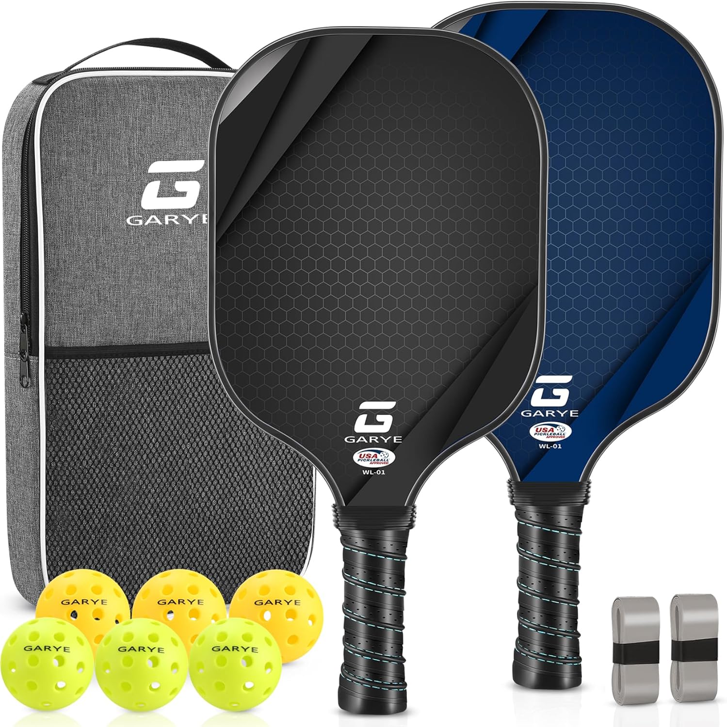 Pickleball Paddles Set of 2/4, USAPA Approved Carbon Fiber Pickleball Set, Lightweight Pickle Ball Rackets 2/4 Pack