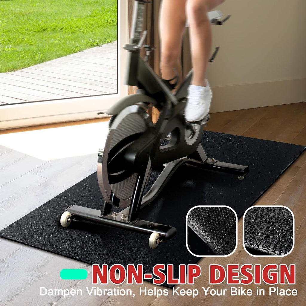 Bike Mat | 6mm Thickness, 30" X 60" Exercise Mats for Treadmill, Rowing Machine, Non-Slip Exercise Equipment Mat for