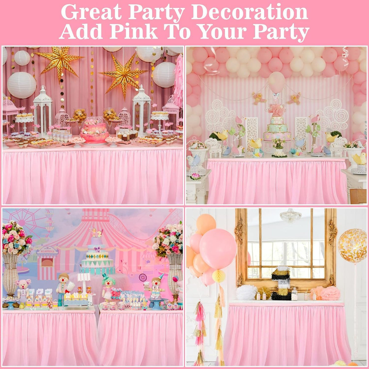 Pink Tulle Table Skirt - 6Ft Tutu Table Skirt for Party Table Decor